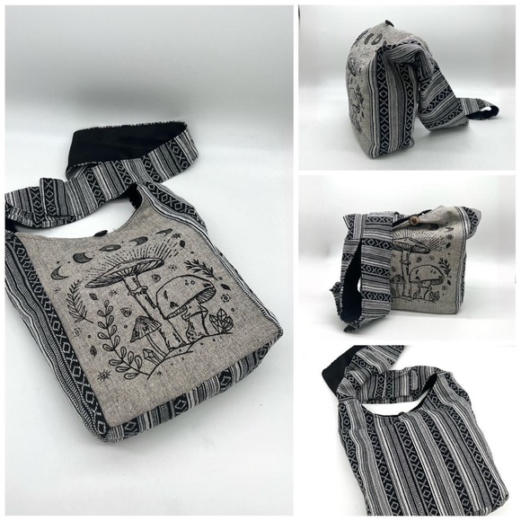 Mushroom and Celestial Print Crossbody Hippie  Sling Bag - Picture 6 of 6